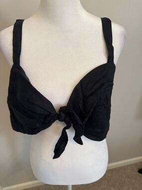 Mauve Black Tie-Front Crop Top